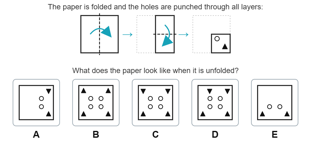 Paper folding practice question 1: two folds