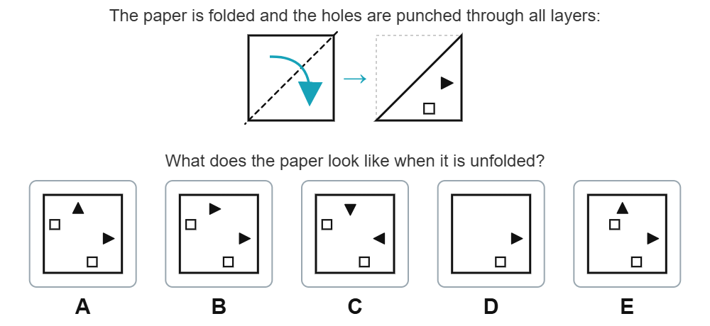 Paper folding practice question 2: diagonal fold